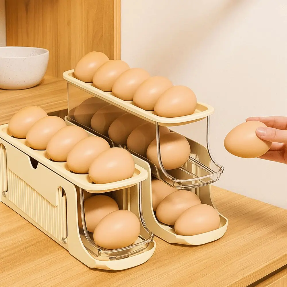 Organizer Removable Automatic Rolling Egg Tray Holds 17 Eggs Slide Rolling Eggs Storage Tray Stacking Egg Holder Dining Table