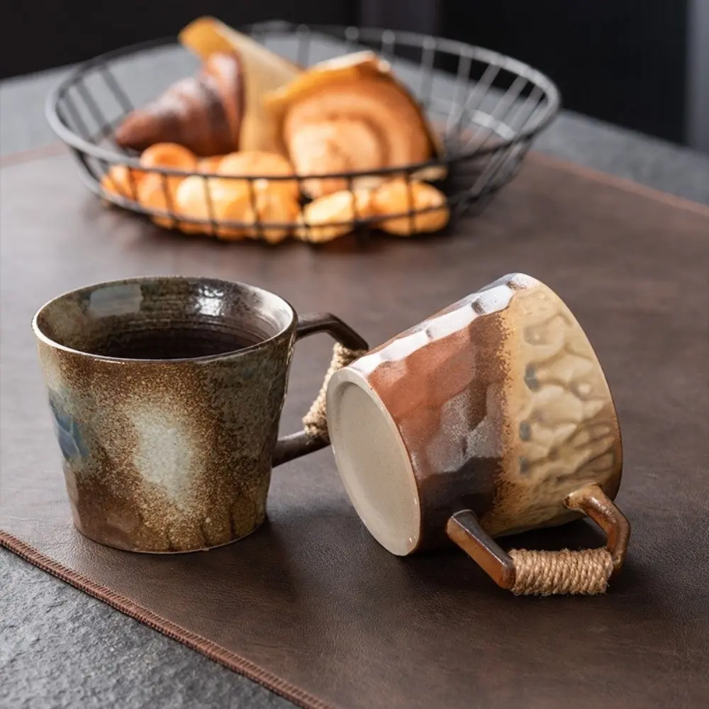 Tableware 380ML Retro Ceramic Cup Rustic Unique Coffee Mug Handcrafted Wide Mouth Cup Hotel