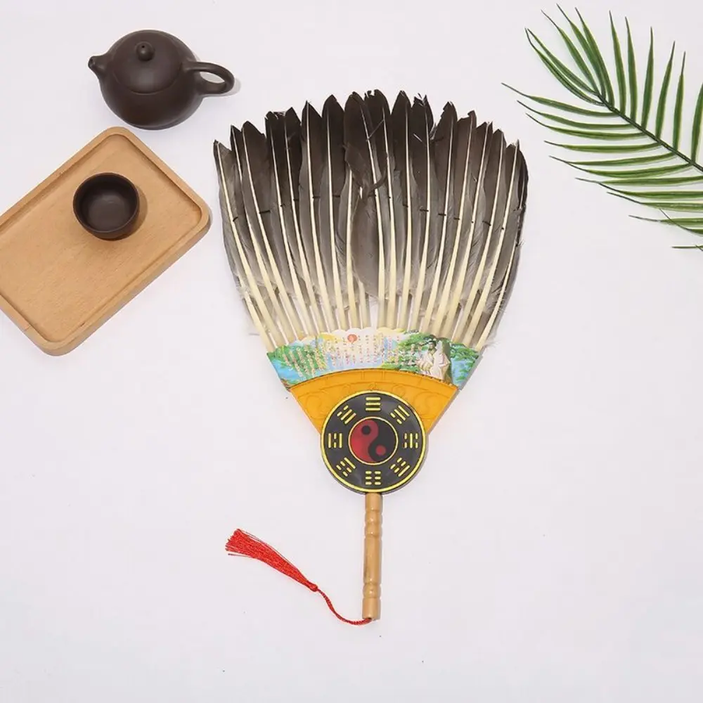 Zhuge Liang Fan Chinese Style Goose Feather Fan Vintage Lightweight Hand Fan Handhold Large Size Tea Fan Photography Props