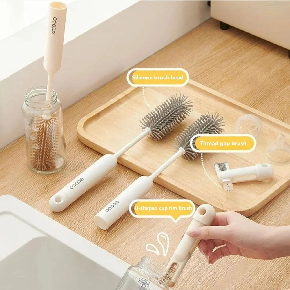 Reusable Long Handle Cup Cleaning Brush Silicone 3 in1 Baby Bottle Brush Detachable 360 Degree Cleaning Cup Brush Kitchen