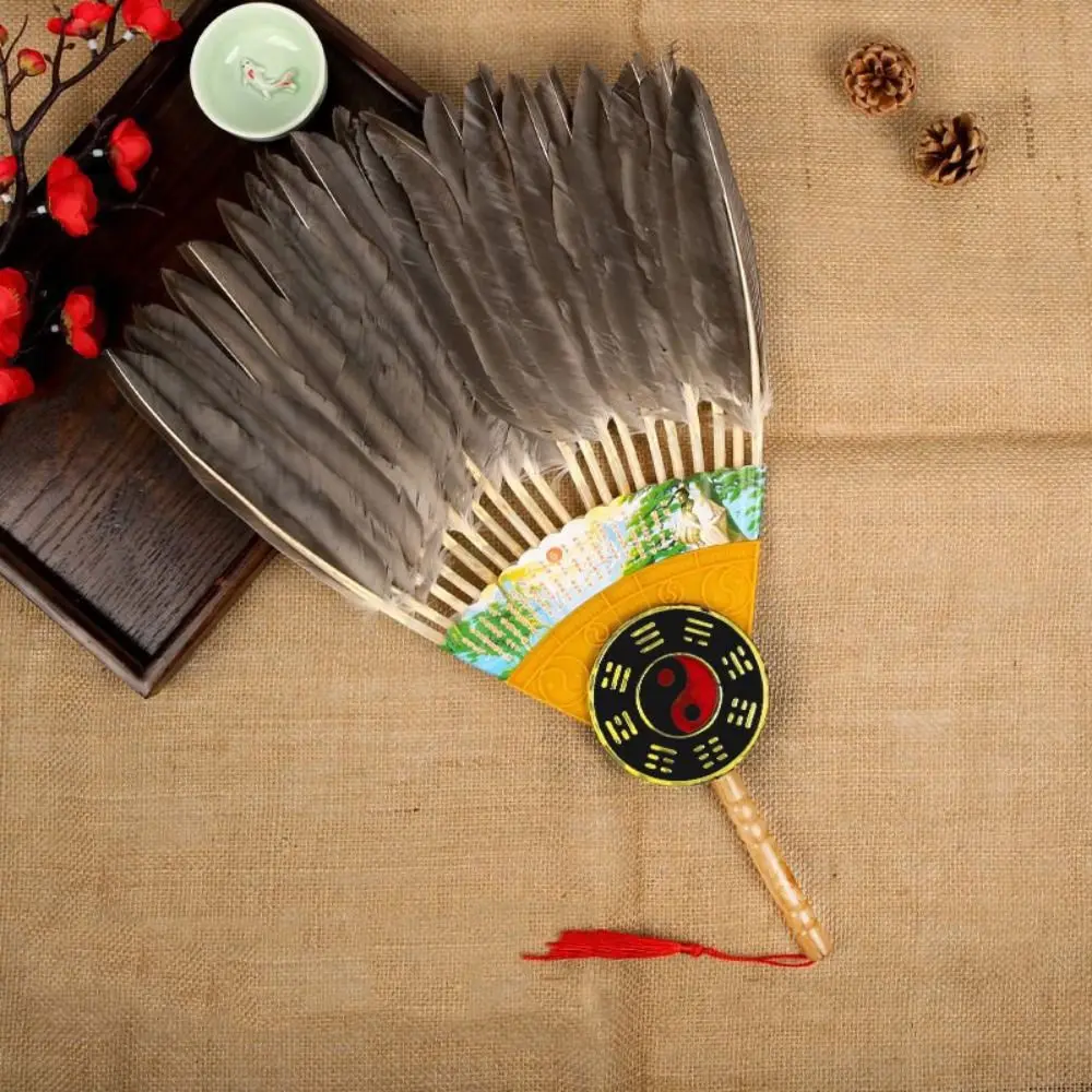 Zhuge Liang Fan Chinese Style Goose Feather Fan Vintage Lightweight Hand Fan Handhold Large Size Tea Fan Photography Props