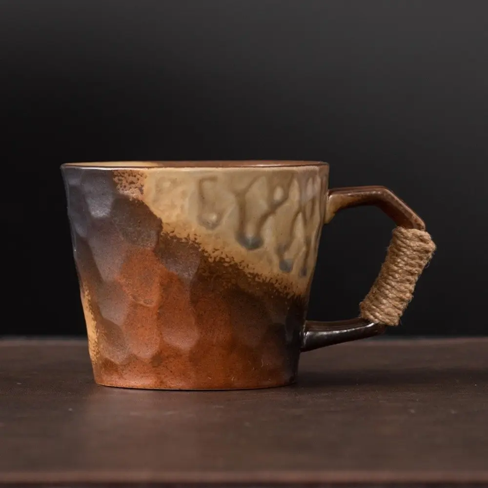 Tableware 380ML Retro Ceramic Cup Rustic Unique Coffee Mug Handcrafted Wide Mouth Cup Hotel