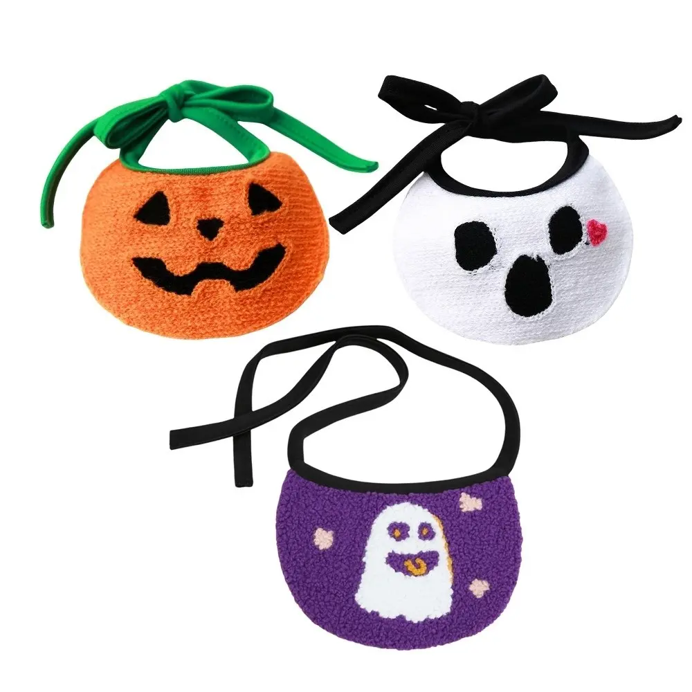 Cute Ghost Halloween Pet Bib Comfortable To Wear Adjustable Pumpkin Dog Scarf Soft Knitted Kitty Saliva Towel Puppy