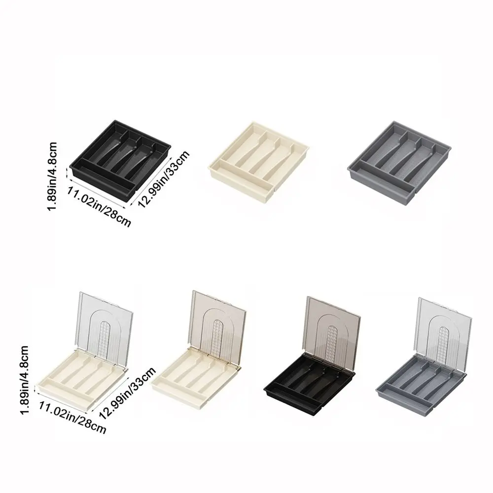 Plastic 5 Compartments Flatware Organizer Large Capacity Transparent Lid Cutlery Separation Trays Dustproof Cutlery Organizer