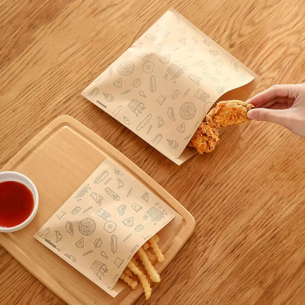 50pcs Disposable Greaseproof Paper Sandwich Bags Water-proof Anti-stick Food Packaging Bag Oil-proof Printing