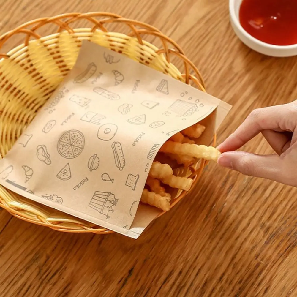 50pcs Disposable Greaseproof Paper Sandwich Bags Water-proof Anti-stick Food Packaging Bag Oil-proof Printing