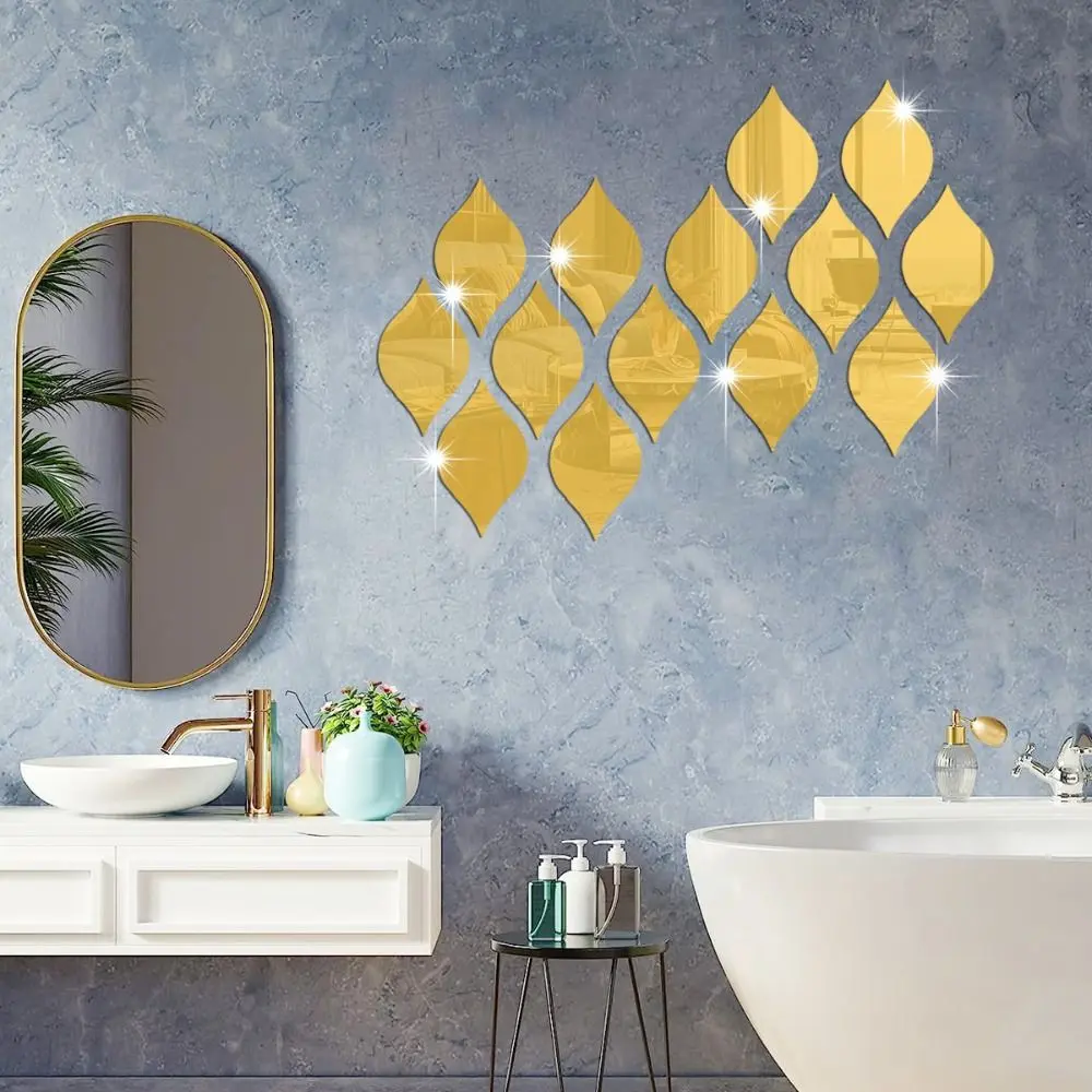 12Pcs/set Acrylic Mirror Wall Stickers Self-adhesive Waterproof 3D Lenses Water Droplet Shaped Creative Entrance Stickers