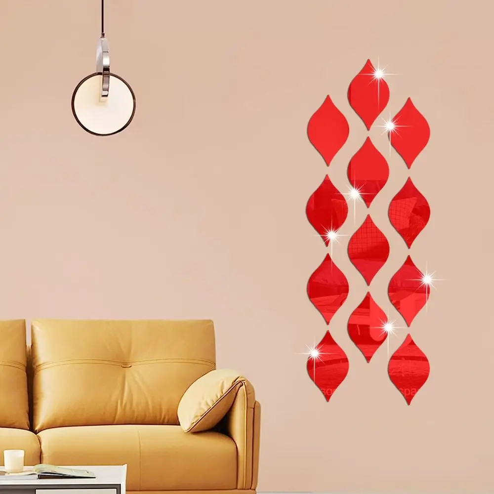 12Pcs/set Acrylic Mirror Wall Stickers Self-adhesive Waterproof 3D Lenses Water Droplet Shaped Creative Entrance Stickers