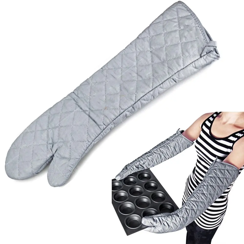 Heat Resistant Long Cotton Oven Mitts Anti-scald Insulated Extra Long Baking Gloves Thickened Cotton Lining