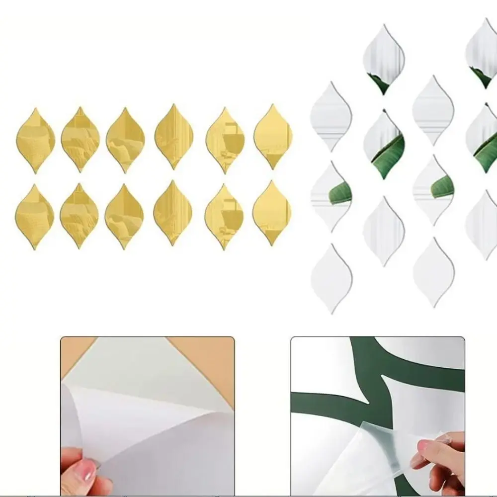 12Pcs/set Acrylic Mirror Wall Stickers Self-adhesive Waterproof 3D Lenses Water Droplet Shaped Creative Entrance Stickers