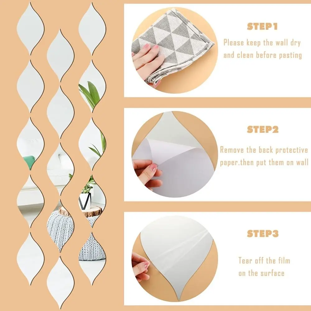 12Pcs/set Acrylic Mirror Wall Stickers Self-adhesive Waterproof 3D Lenses Water Droplet Shaped Creative Entrance Stickers