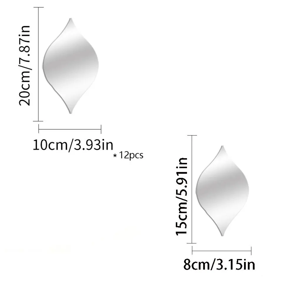 12Pcs/set Acrylic Mirror Wall Stickers Self-adhesive Waterproof 3D Lenses Water Droplet Shaped Creative Entrance Stickers