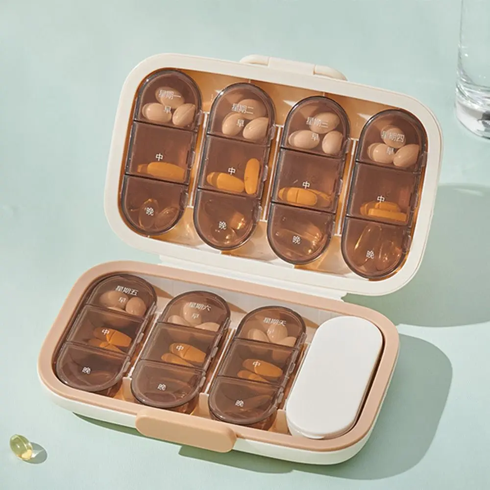 21/22 Grids Pill Dispenser Box Waterproof Large Capacity Medicine Storage Box Compact Pill Cutter Medicine Divider Case Outdoor