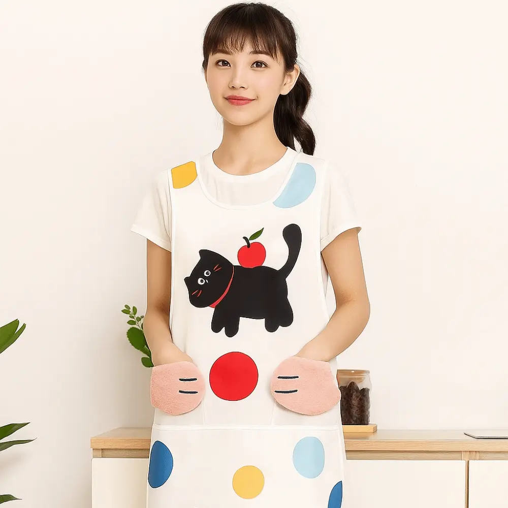 Cartoon Waterproof Apron Professional Polyester Oil Proof Apron with Pocket with Hand Towel Cooking Vest Apron Restaurant