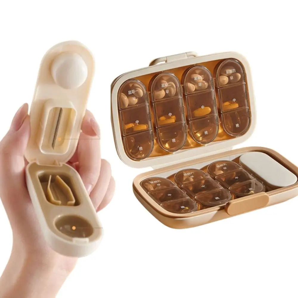21/22 Grids Pill Dispenser Box Waterproof Large Capacity Medicine Storage Box Compact Pill Cutter Medicine Divider Case Outdoor