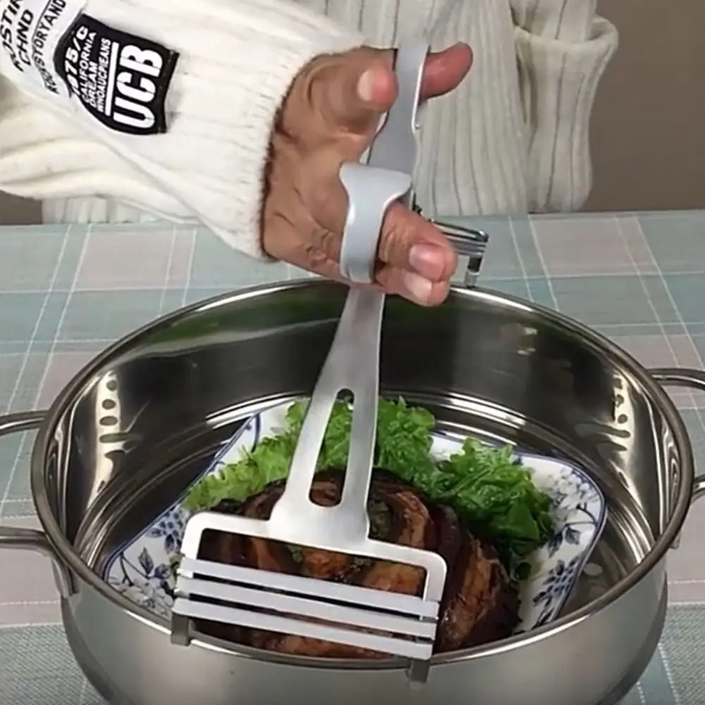 Stainless Steel Dish Clip Anti-slip Silicone Strip Stable Anti-Scalding Bowl Lifter Ergonomic Handle Bowl Tong Steaming Rack