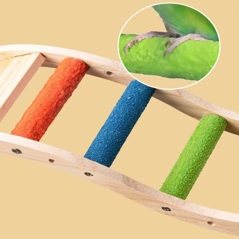 Natural Wooden Pet Bird Steps Sturdy Grinding Claws Bird Wood Ladder Bite Resistant Candy Color Parrot Climbing Rack