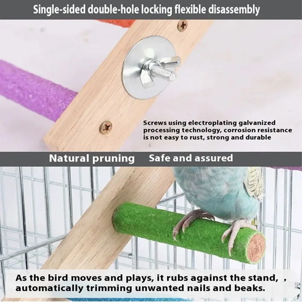 Natural Wooden Pet Bird Steps Sturdy Grinding Claws Bird Wood Ladder Bite Resistant Candy Color Parrot Climbing Rack