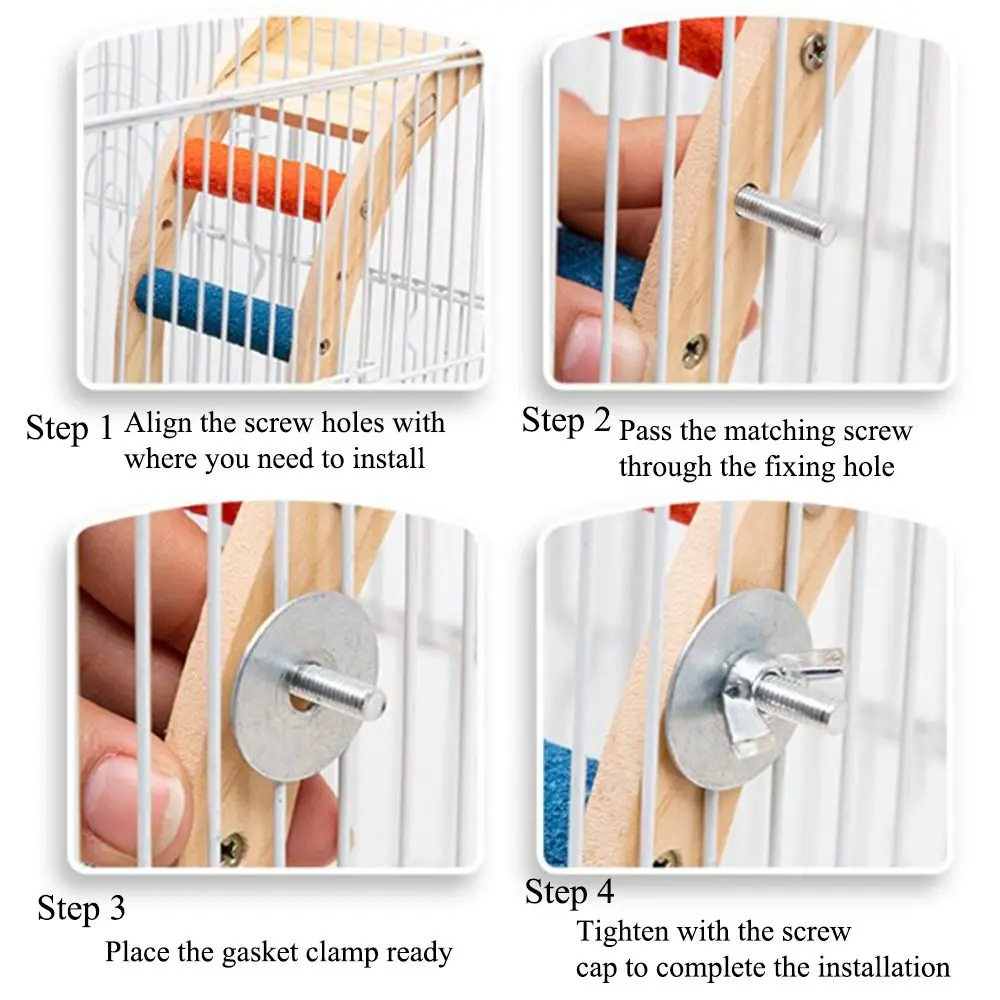 Natural Wooden Pet Bird Steps Sturdy Grinding Claws Bird Wood Ladder Bite Resistant Candy Color Parrot Climbing Rack