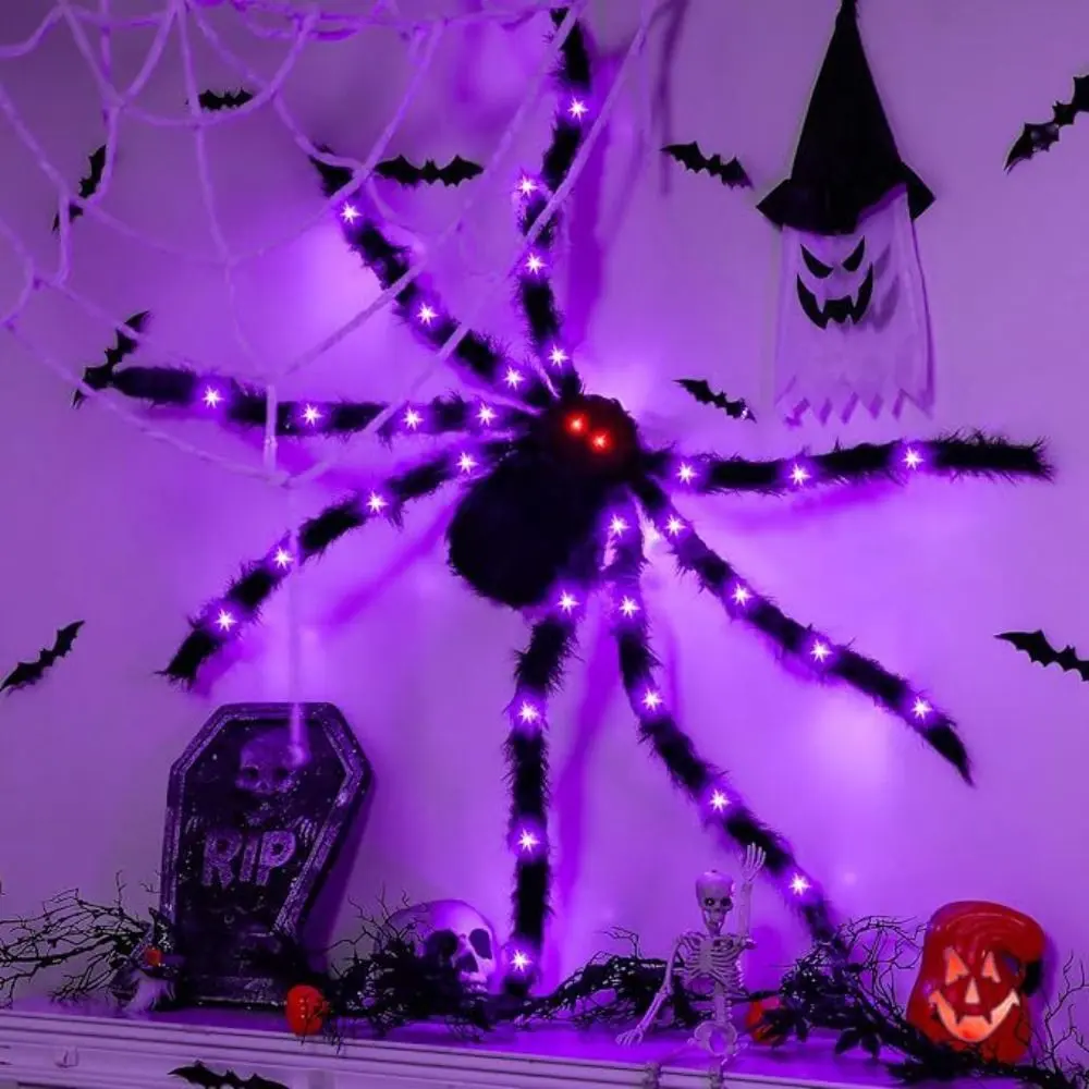 LED Halloween Spider Backpack Stuffed Animal Dress Up Big Spider Decoration Decoration DIY Plush Spider Bag Adult Accessories
