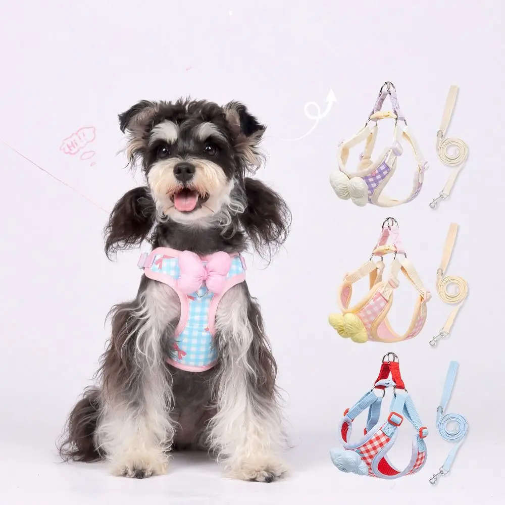 Adjustable Dog Bow Harness Splicing Comfortable Dog Chest Strap Breathable Candy Color Pet Traction Rope Pet Walking Training
