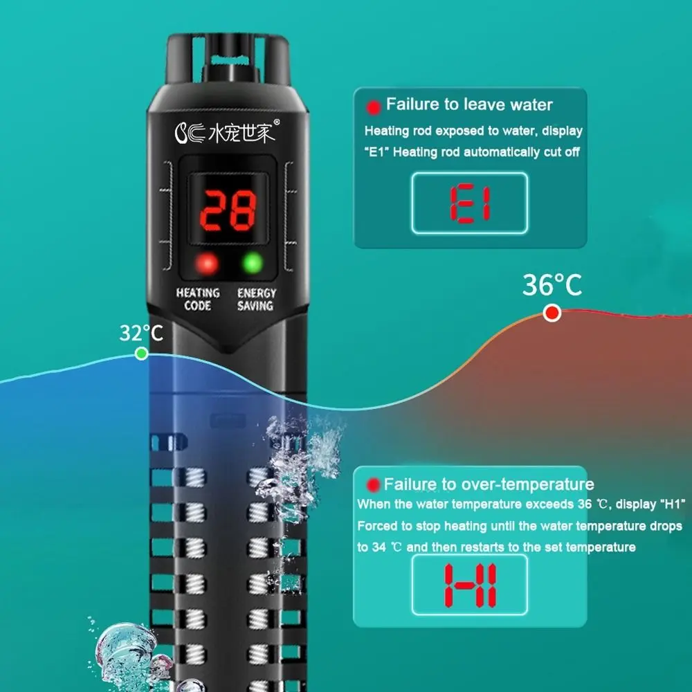 50-500W Fish Tank Heating Rod Leave Water Power Off LCD Display Digital Adjustable Water Heating Rod