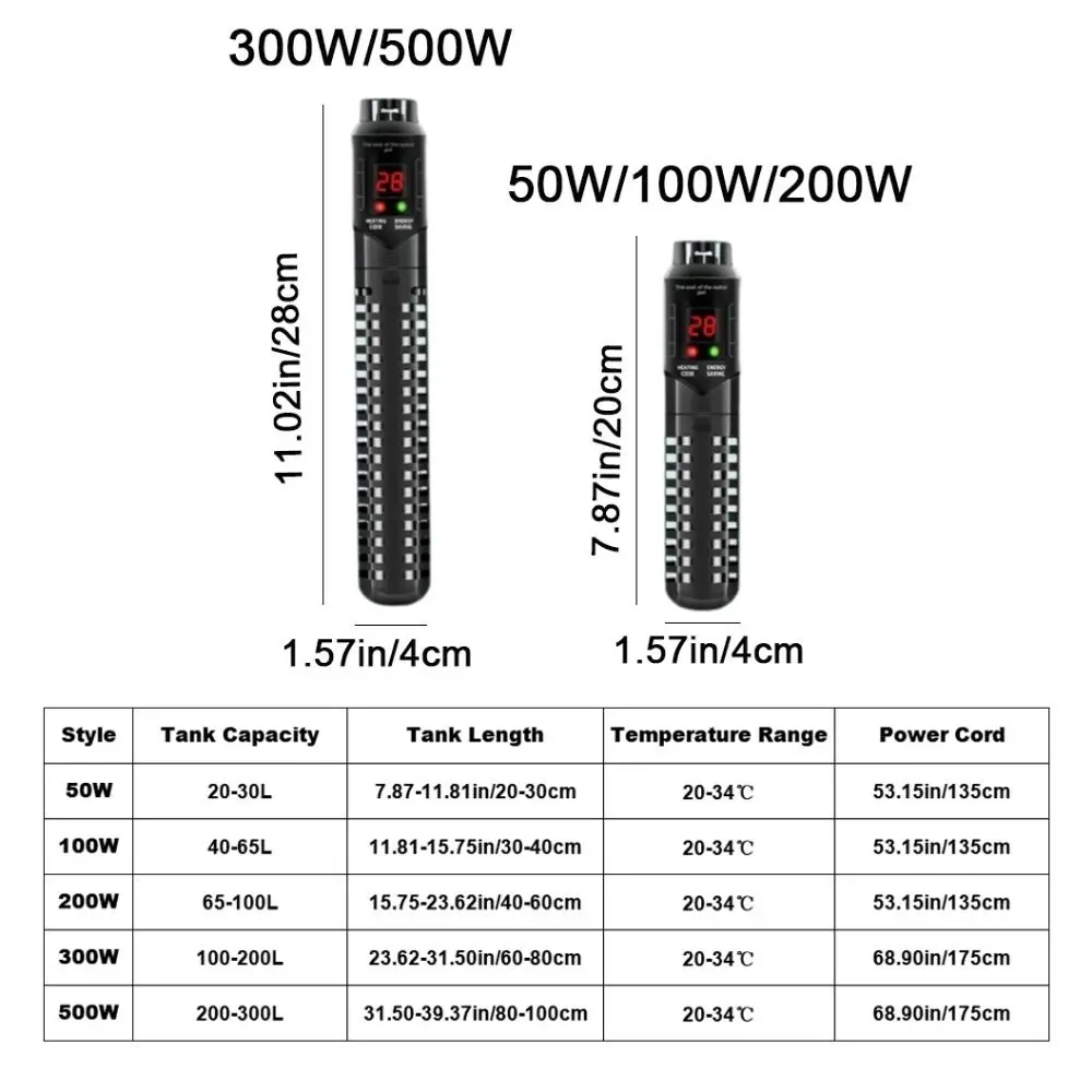 50-500W Fish Tank Heating Rod Leave Water Power Off LCD Display Digital Adjustable Water Heating Rod