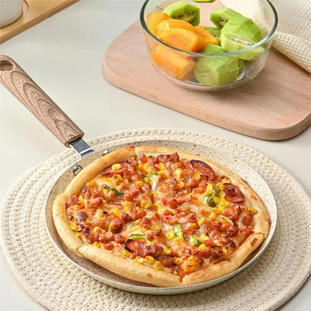 Steak Pan Non-Stick Crepe Pancake Pan Wooden Handle 6/8/10 Inch Frying Pan Aluminum Beige Omelet Pan Egg
