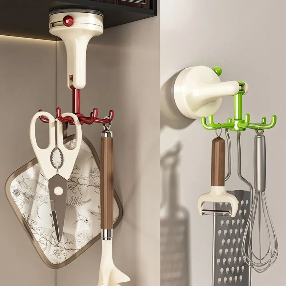 360° Rotating Kitchen Suction Cup Hook Space Saving Punch-free 6-Claw Suction Cup Dopamine Sturdy Rotating Hook Desktop Storage