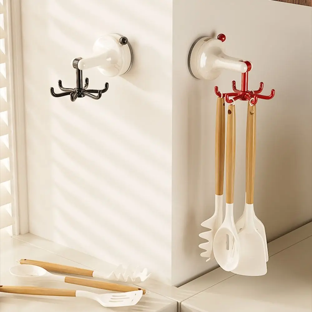 360° Rotating Kitchen Suction Cup Hook Space Saving Punch-free 6-Claw Suction Cup Dopamine Sturdy Rotating Hook Desktop Storage