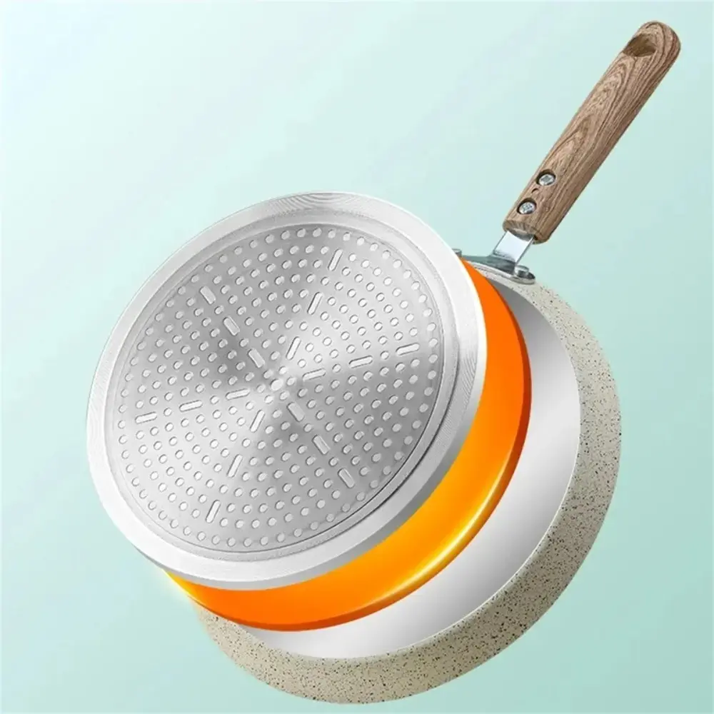 Steak Pan Non-Stick Crepe Pancake Pan Wooden Handle 6/8/10 Inch Frying Pan Aluminum Beige Omelet Pan Egg