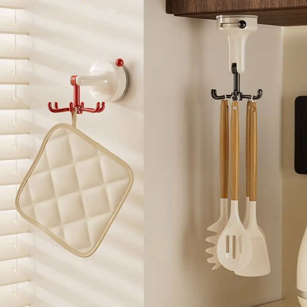 360° Rotating Kitchen Suction Cup Hook Space Saving Punch-free 6-Claw Suction Cup Dopamine Sturdy Rotating Hook Desktop Storage