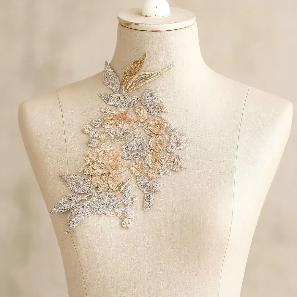 Fashion Elegant Embroidery Bead Patches Three-dimensional Polyester Clothing Applique Delicate Clothes Patches Sewing Materials