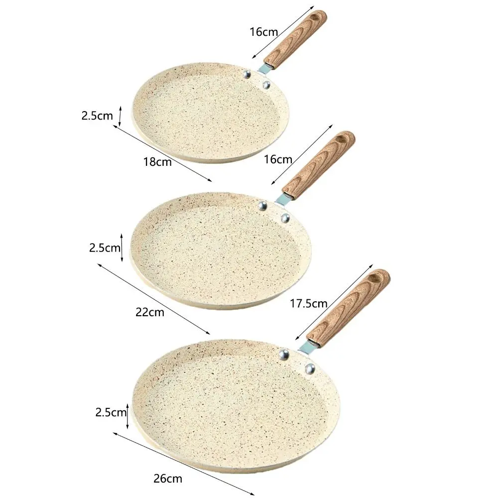 Steak Pan Non-Stick Crepe Pancake Pan Wooden Handle 6/8/10 Inch Frying Pan Aluminum Beige Omelet Pan Egg