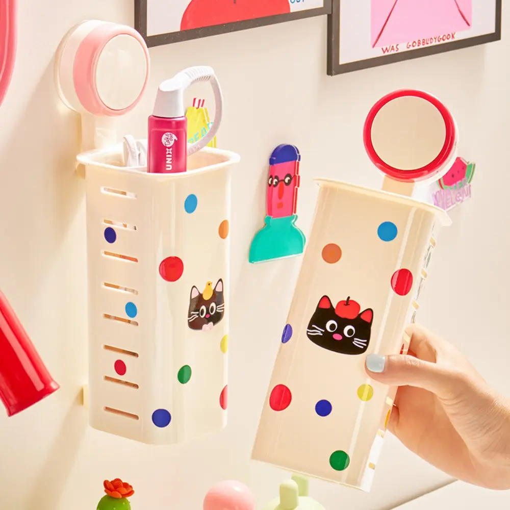 Cartoon Curling Iron Storage Rack Hollow Out No Punching Wall Mounted Storage Shelf Plastic Space Saving Suction Cup Storage Box