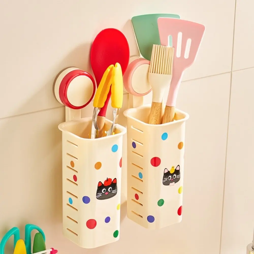 Cartoon Curling Iron Storage Rack Hollow Out No Punching Wall Mounted Storage Shelf Plastic Space Saving Suction Cup Storage Box