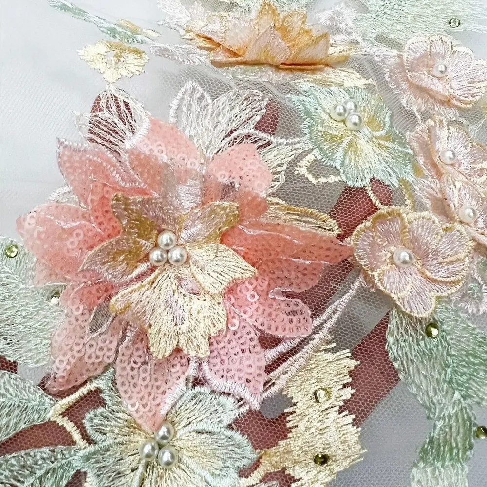 Fashion Elegant Embroidery Bead Patches Three-dimensional Polyester Clothing Applique Delicate Clothes Patches Sewing Materials