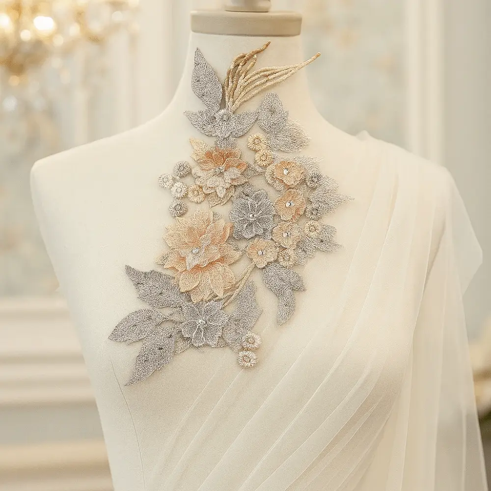 Fashion Elegant Embroidery Bead Patches Three-dimensional Polyester Clothing Applique Delicate Clothes Patches Sewing Materials