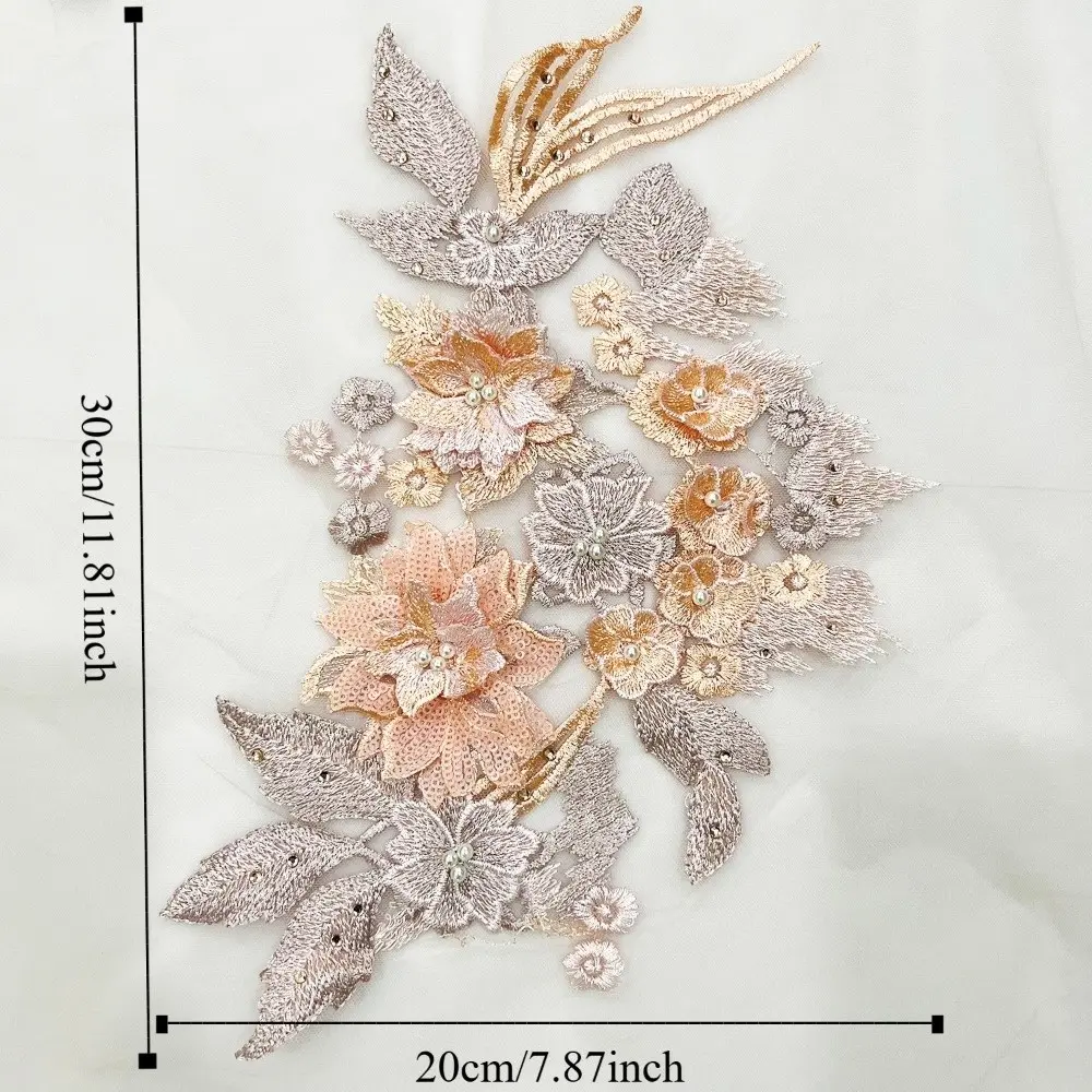Fashion Elegant Embroidery Bead Patches Three-dimensional Polyester Clothing Applique Delicate Clothes Patches Sewing Materials