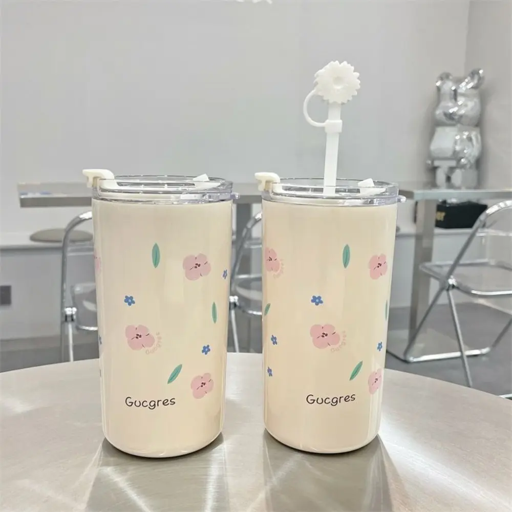 Durable 480ml Double Drinking Thermos Stainless Steel Leak-Proof Coffee Cups with Lid with Straw Water Bottle Outdoor Activities