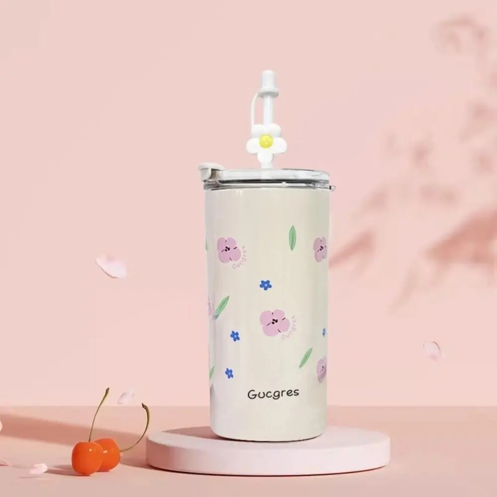 Durable 480ml Double Drinking Thermos Stainless Steel Leak-Proof Coffee Cups with Lid with Straw Water Bottle Outdoor Activities