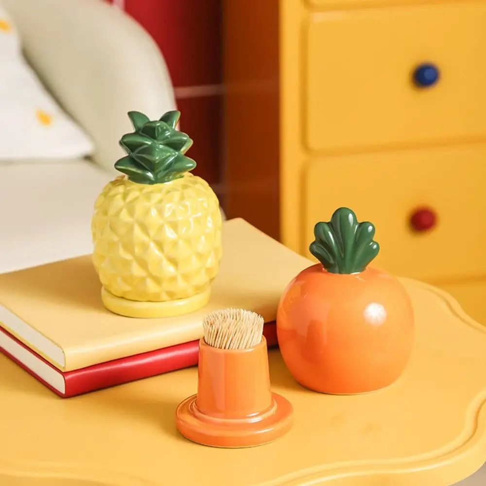 Ceramics Fruit Theme Toothpick Box Dust-proof Decorative Dental Floss Storage Box Pineapple Shape Toothpick Dispenser
