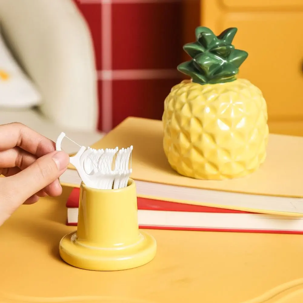 Ceramics Fruit Theme Toothpick Box Dust-proof Decorative Dental Floss Storage Box Pineapple Shape Toothpick Dispenser