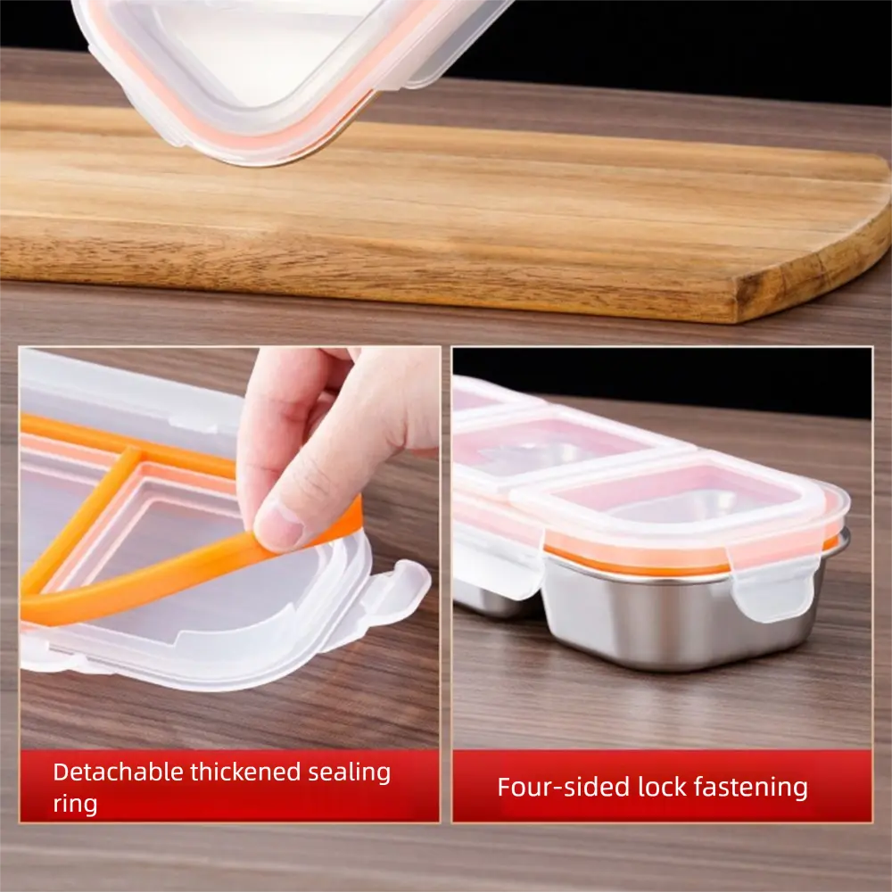 2/3 Grids Stainless Steel Lunch Box Fresh-keeping Sealed Food Storage Container Portable Microwave Safe Seasoning Tray Camping
