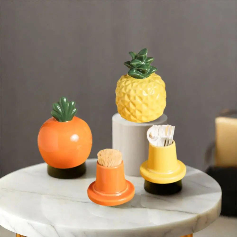 Ceramics Fruit Theme Toothpick Box Dust-proof Decorative Dental Floss Storage Box Pineapple Shape Toothpick Dispenser