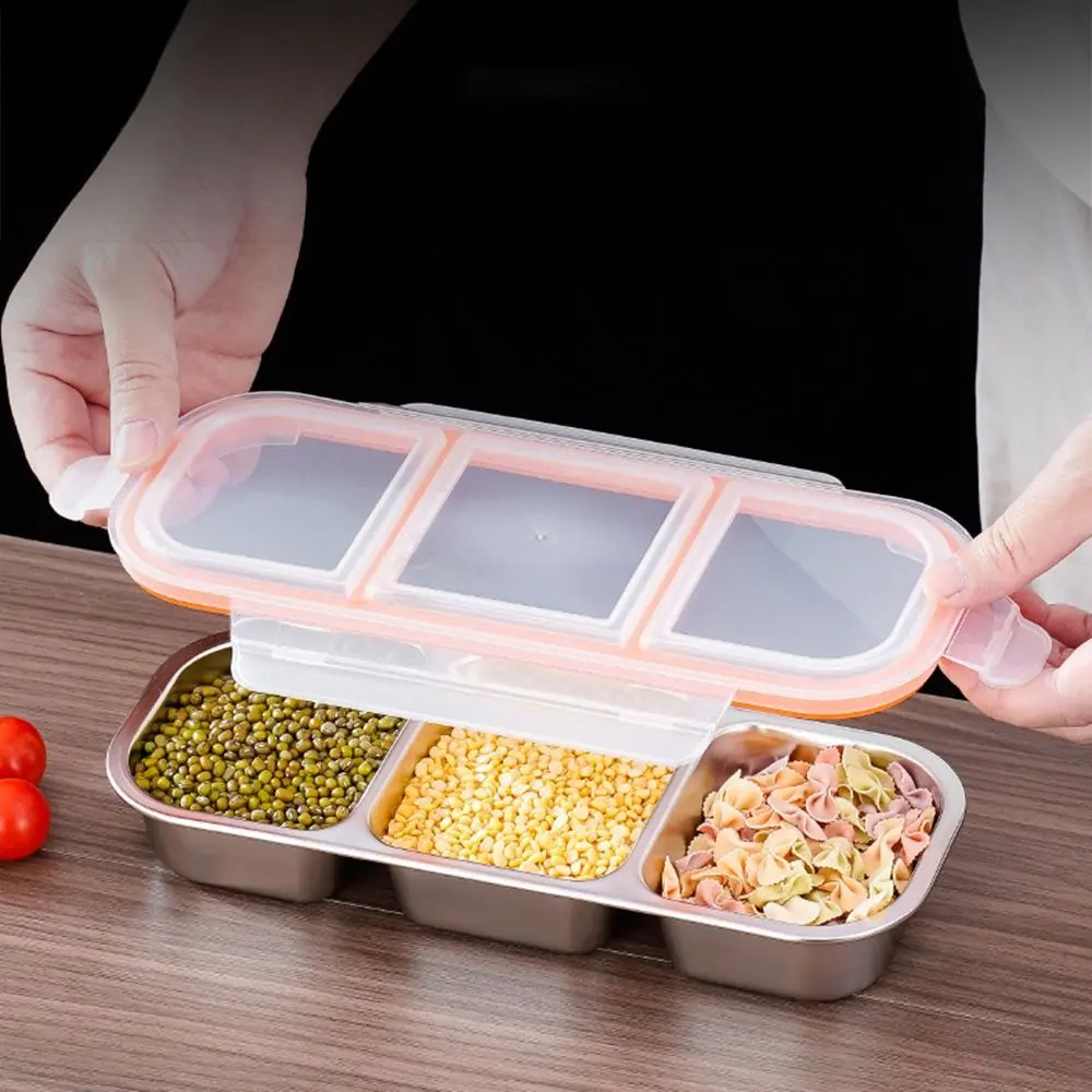 2/3 Grids Stainless Steel Lunch Box Fresh-keeping Sealed Food Storage Container Portable Microwave Safe Seasoning Tray Camping