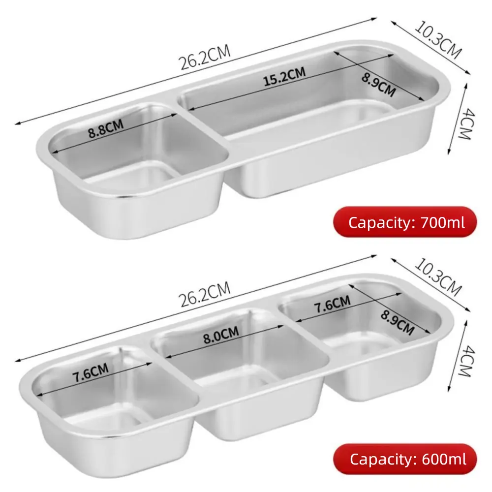 2/3 Grids Stainless Steel Lunch Box Fresh-keeping Sealed Food Storage Container Portable Microwave Safe Seasoning Tray Camping