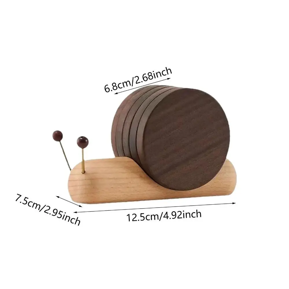 Cute Snail Shape Drink Coaster Set Walnut Wooden Heat Resistant Tea Cup Mat Magnetic Anti Slip Tea Tray Countertop