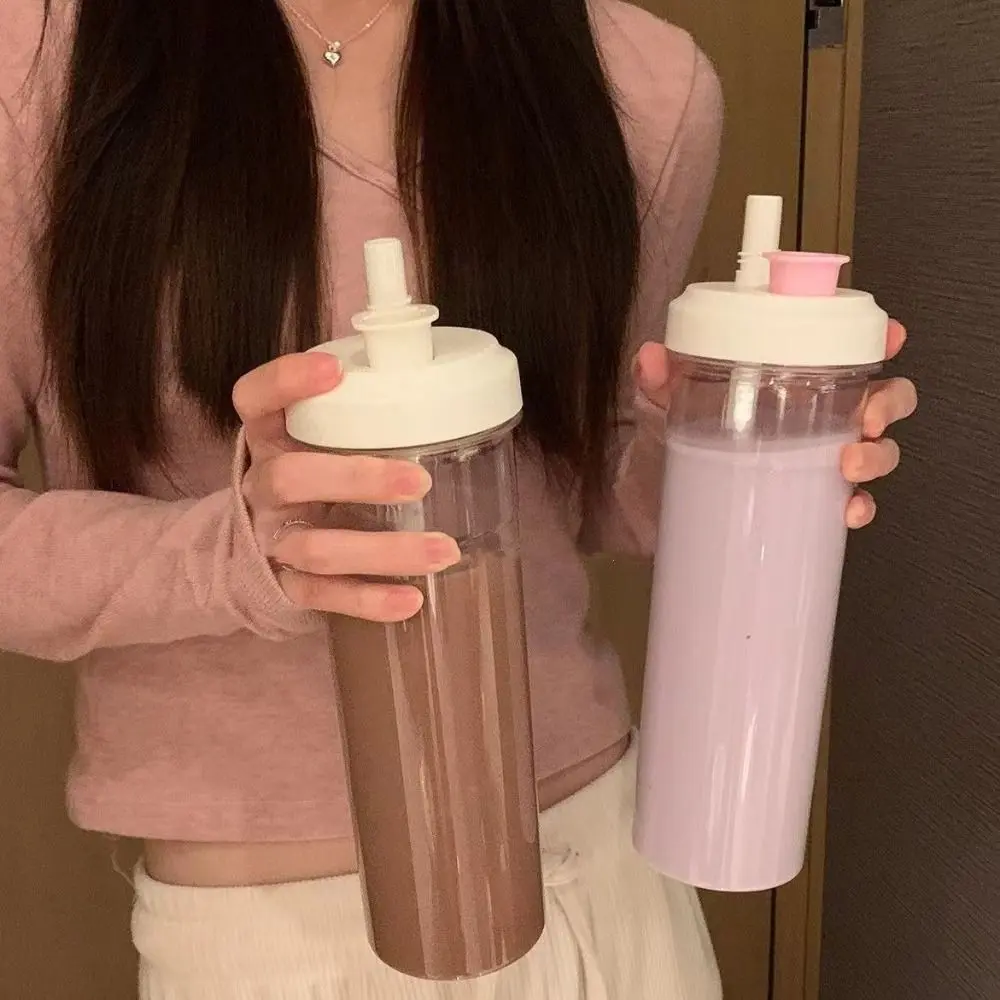 500/850ml Milk Plastic Cup with Lid Straw Leakproof Water Straw Bottles Fall Prevention Portable Large Capacity Water Bottle