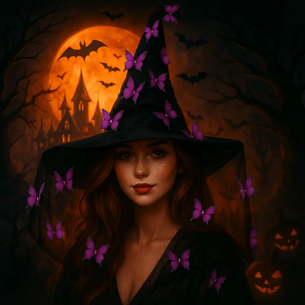 Funny Halloween Witch Hat Party Props Colorful Butterfly Wizard Cap Cosplay Accessories Halloween Cap with Veil